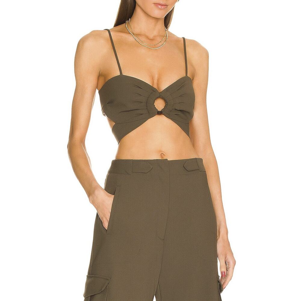 Ronny Kobo Shay Military Green Wrap Crop Top Blouse Small